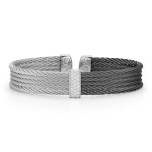 18kt White Gold, Diamond (0.19cts) Black & Grey Cable Bracelet