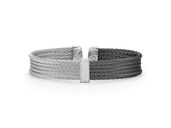 18kt White Gold, Diamond (0.19cts) Black & Grey Cable Bracelet