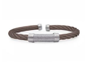 Men's Twist Cable Bracelet with Sterling Silver & Chocolate Stainless Steel Cable