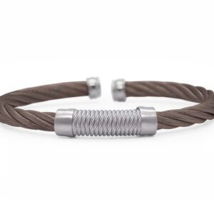 Men's Twist Cable Bracelet with Sterling Silver & Chocolate Stainless Steel Cable