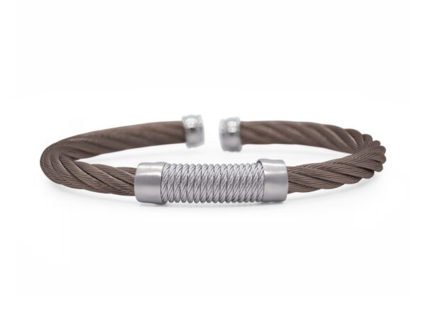 Men's Twist Cable Bracelet with Sterling Silver & Chocolate Stainless Steel Cable