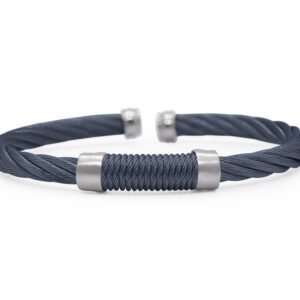 Men's Twist Cable Bracelet with Sterling Silver & Navy Stainless Steel Cable