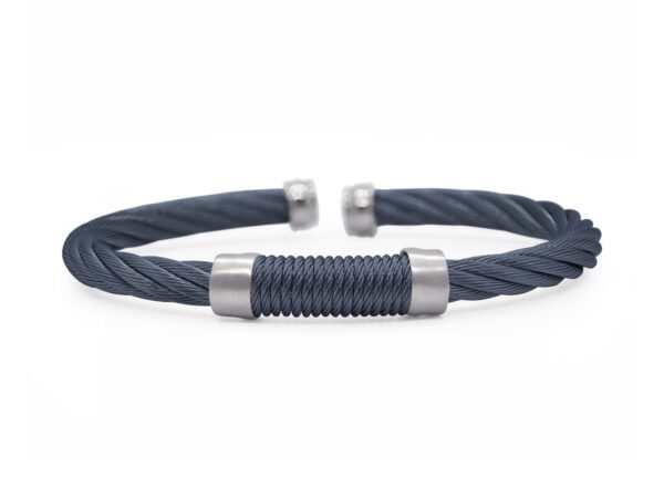 Men's Twist Cable Bracelet with Sterling Silver & Navy Stainless Steel Cable