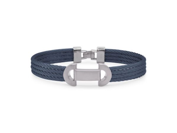 Sterling Silver, Navy Cable & Sterling Silver Buckle Bracelet