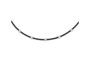 Black Twisted Cable Necklace with Diamond Stations set in 18kt White Gold