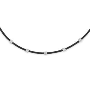 Black Twisted Cable Necklace with Diamond Stations set in 18kt White Gold