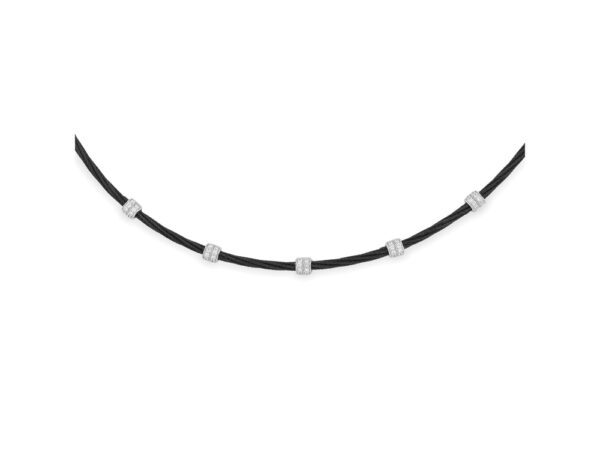 Black Twisted Cable Necklace with Diamond Stations set in 18kt White Gold