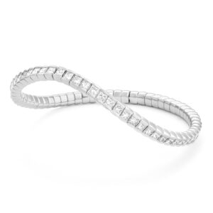 6.5" 14kt White Gold & Diamond Princess Stretch Bracelet