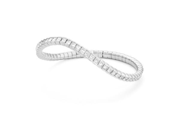 6.5" 14kt White Gold & Diamond Princess Stretch Bracelet