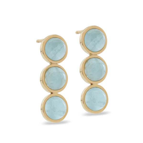 18kt Yellow Gold Mini Triple Bubbles Aquamarine Earrings