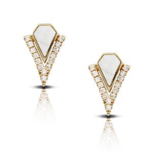 14kt Yellow Gold, Diamond (28 Diamonds = 0.07cts) & White Mother of Pearl (0.14cts) Stud Earrings