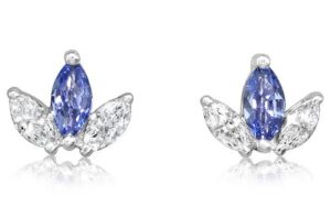 14kt White Gold, YOGO Sapphire (0.24cts) & Diamond (0.136cts) Stud Earrings