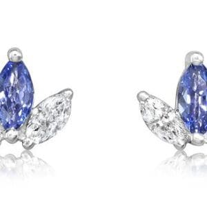 14kt White Gold, YOGO Sapphire (0.24cts) & Diamond (0.136cts) Stud Earrings