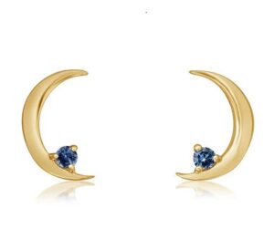 14kt Yellow Gold & Montana Sapphire (0.04cts) Cresent Moon Earrings