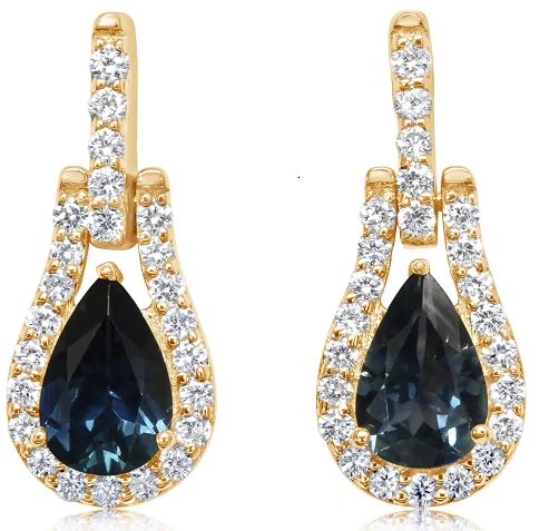 14kt Yellow Gold, Montana Sapphire (1.1cts) & Diamond (0.25cts) Earrings