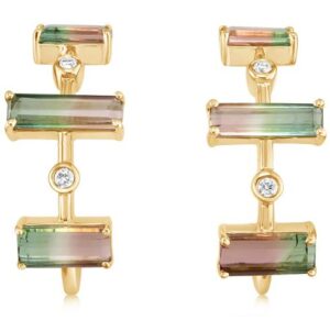 14kt Yellow Gold, Bi-Color Tourmaline (2.40cts) & Diamond (0.06cts) Earrings