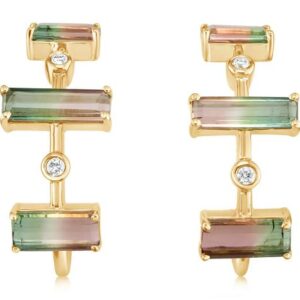 14kt Yellow Gold, Bi-Color Tourmaline (2.40cts) & Diamond (0.06cts) Earrings