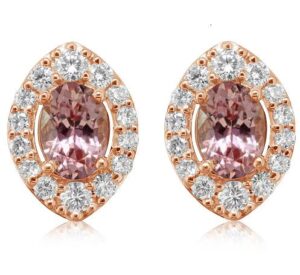 14kt Rose Gold, Lotus Garnet (1.42cts)& Diamond (0.56cts) Stud Earrings