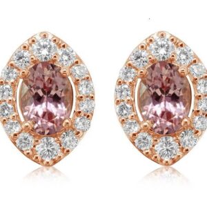 14kt Rose Gold, Lotus Garnet (1.42cts)& Diamond (0.56cts) Stud Earrings