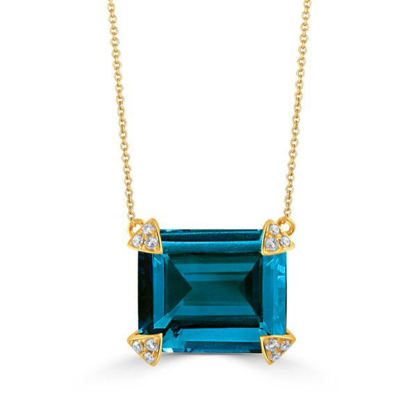 18kt Yellow Gold, Diamond & London Blue Topaz Necklace