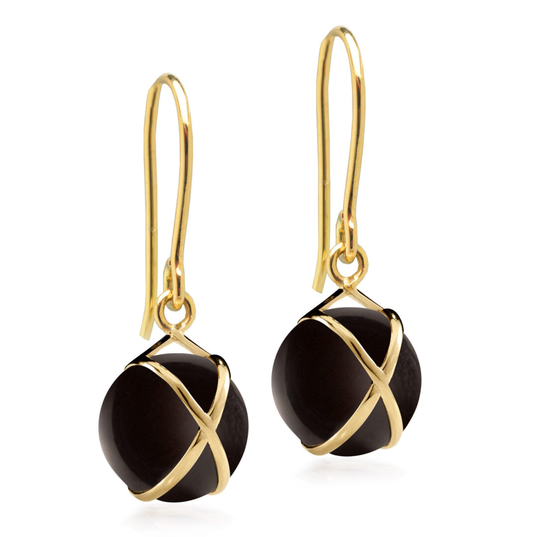 18kt Yellow Gold & 10mm Black Agate Earrings