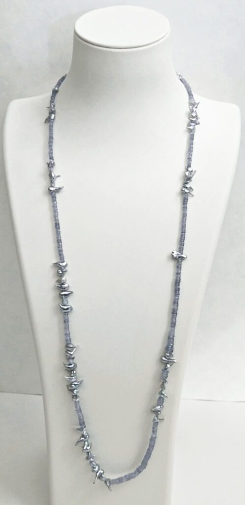 Blue Montana Sapphire Beads, Blue Keshi Pearls, 18kt White Gold Clasp