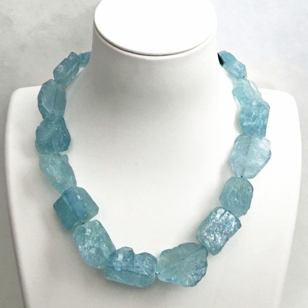 Rough Aquamarine & 18kt Yellow Gold Chain & Clasp Necklace