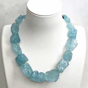 Rough Aquamarine & 18kt Yellow Gold Chain & Clasp Necklace