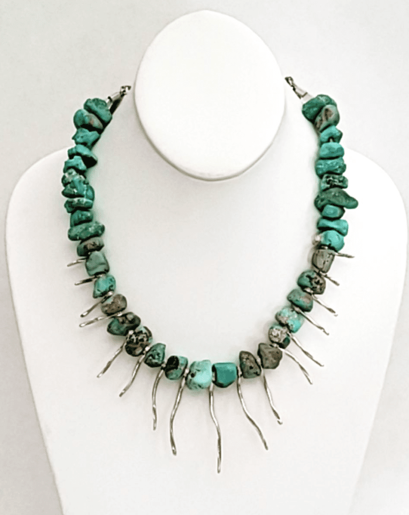 Rough Fire Mountain Turquoise and Sterling Silver Drops, Chain & Clasp Necklace