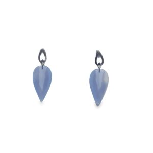 18kt White Gold, Diamond & Malawi Blue Agate/Chalcedony Earrings