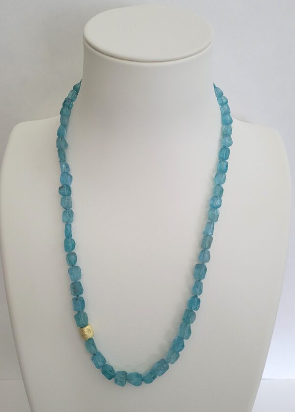 Raw Apatite, Handmade & Hand Hammered 18kt Yellow Gold Bead, Handmade 18kt Yellow Gold Clasp, 18kt Yellow Gold Chain Necklace