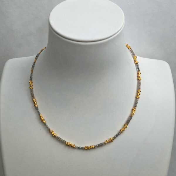 Oval Grey Diamonds, Faceted Flat Grey Diamonds & 18kt Yellow Gold Necklace