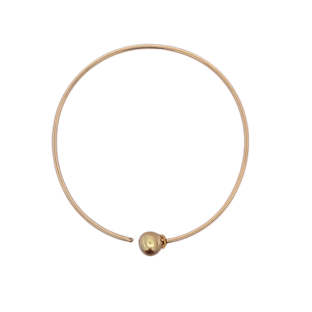 Baroque Golden South Sea Pearl, 14kt Yellow Gold, Diamond & Titanium Flex Choker