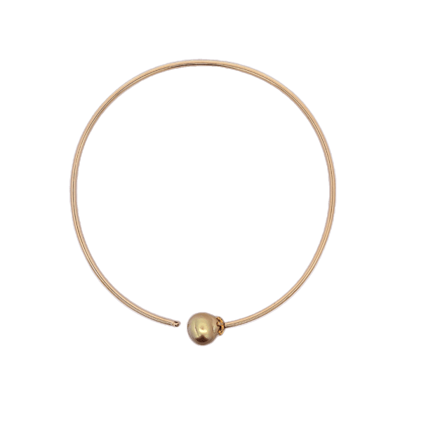 Baroque Golden South Sea Pearl, 14kt Yellow Gold, Diamond & Titanium Flex Choker