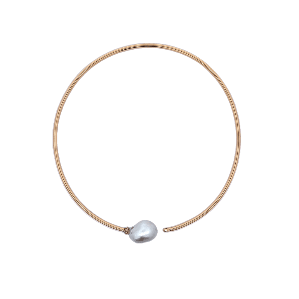 19.50mm x 14.65mm Baroque White South Sea Pearl, 14kt Yellow Gold (9.23 grams), Diamond (0.06cts), & Titanium Flex Choker
