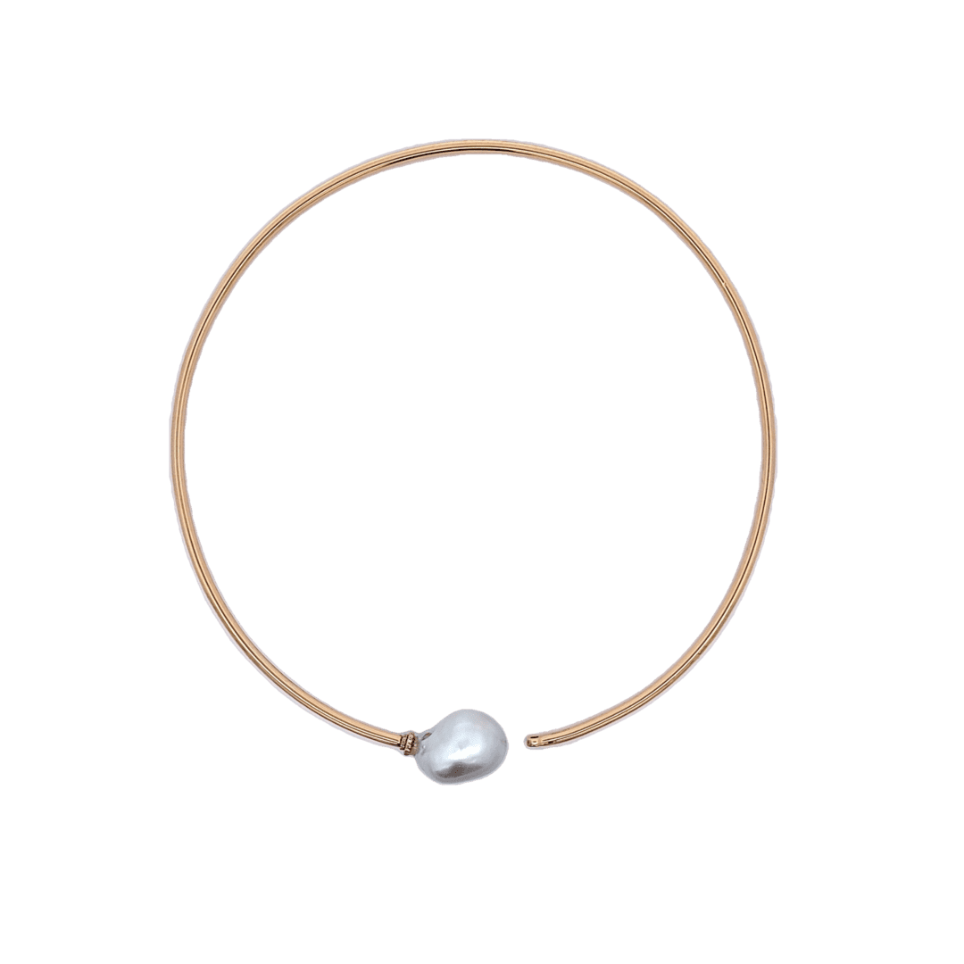 19.50mm x 14.65mm Baroque White South Sea Pearl, 14kt Yellow Gold (9.23 grams), Diamond (0.06cts), & Titanium Flex Choker