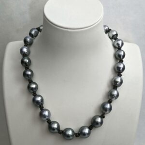 Baroque Light Silver Tahitian Pearls Knotted on Hand Rolled Italian Leather with a Brushed 18kt White Gold Clasp