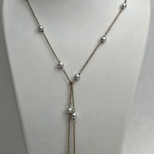 18kt Yellow Gold Cable Chain, Blue/Silver Akoya Pearls & South Sea Pearl Drop Lariat