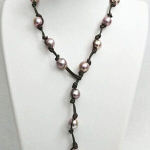 Pink Edison Pearls Leather 18kt Yellow Gold