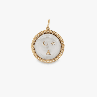 Star & Moon Pendant, 14kt Yellow Gold & Clear Crystal