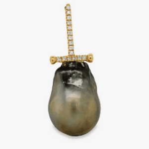 Silver Tahitian Pearl on 18kt Yellow Gold & Diamond Bar Enhancer