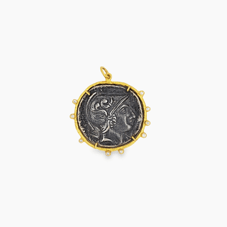 18kt Yellow Gold Greek Coin Pendant with Diamonds