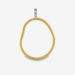 19kt Yellow Gold Large Open Free Form Pendant Olive Branch with 18kt White Gold Hinge